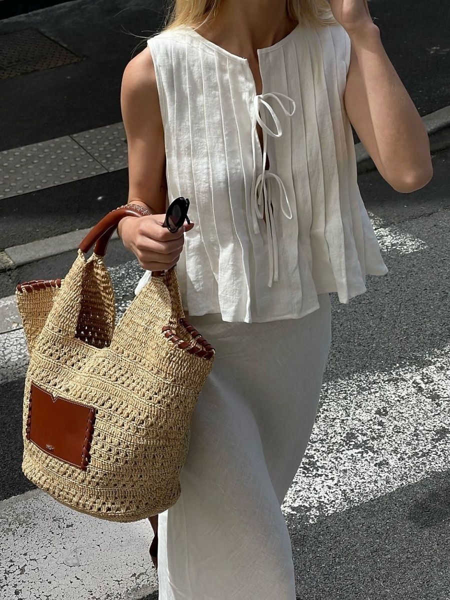 Per donna Abbottonare Camicia in cotone e lino Tinta unica Essenziale Casual Senza Maniche Girocollo Top Regolari Quotidiano Volant Nero Bianco Rosso Estate Primavera del 2025 a $34.99 –P3