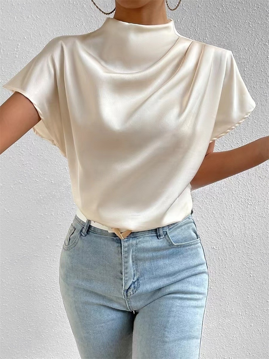 Dame Bluse Helfarge Daglig Stilfull Fritid Kortermet Crew-hals Vanlige topper Daglig Lapper Svart Hvit Rosa Sommer Vår Høst 2025 - $23.99 –P1
