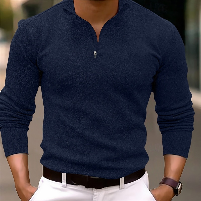 Herr Quarter Zip Polo Golf pikétröjor Utomhus Casual Fjärdedels blixtlås Långärmad Mode Modern Ensfärgat Stickat Vår & Höst Standardpassform Svart Vit Marinblå Mörkgrön Brun Quarter Zip Polo 2025 - $22.99 –P3