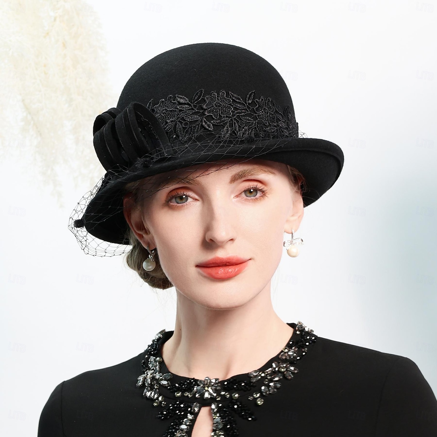 kalapok 100% gyapjú tányér / cloche kalap vödör sapka cilinder tea party elegáns esküvő csipke szalagokkal fejdísz fejfedő 2025 - $43.99 –P5