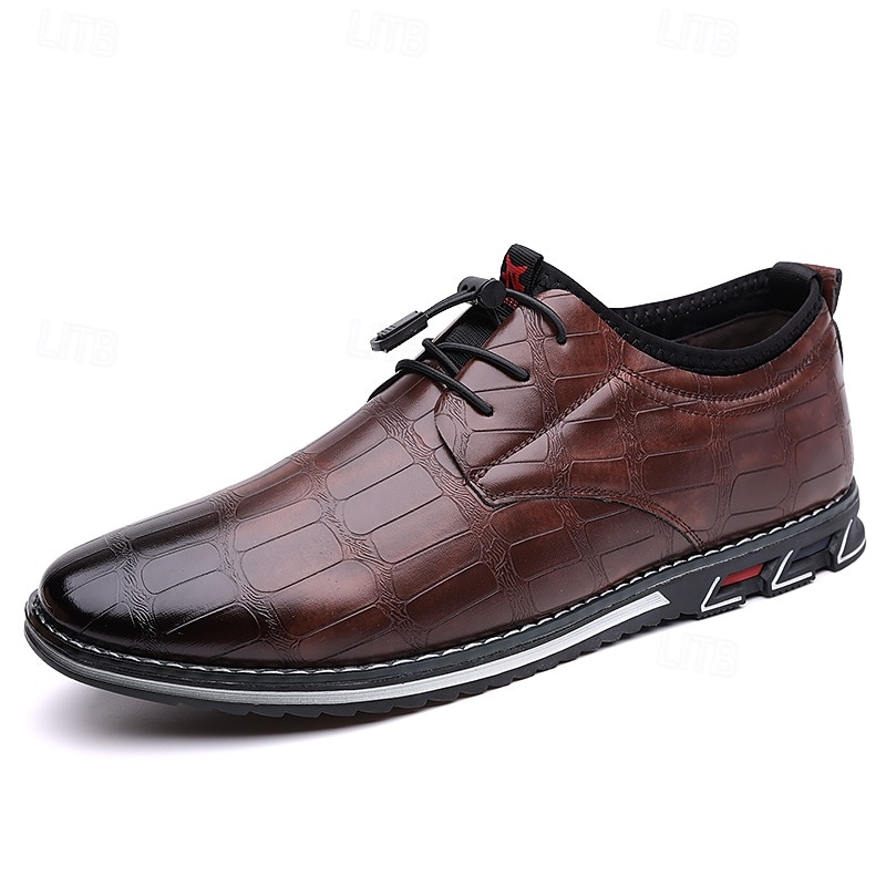 Men's Brown Crocodile Pattern Faux Leather Dress Shoes with Lace-Up Closure and Comfortable Sole, Elegant for Business and Formal Occasions 2025 - $46.99 –P9