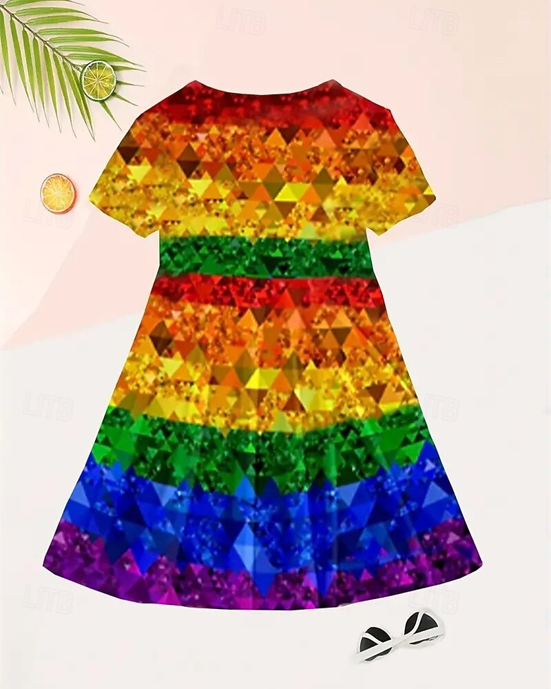 Dziewczyny ' 3D Graficzny Sukienka Krótki rękaw Lato Wiosna Urlop Codzienny Święto Księżniczka Piękny Słodkie Dzieci 4-12 lat Codzienne sukienki Sukienka A line Do kolan Regularny 2025 - $15.99 –P3