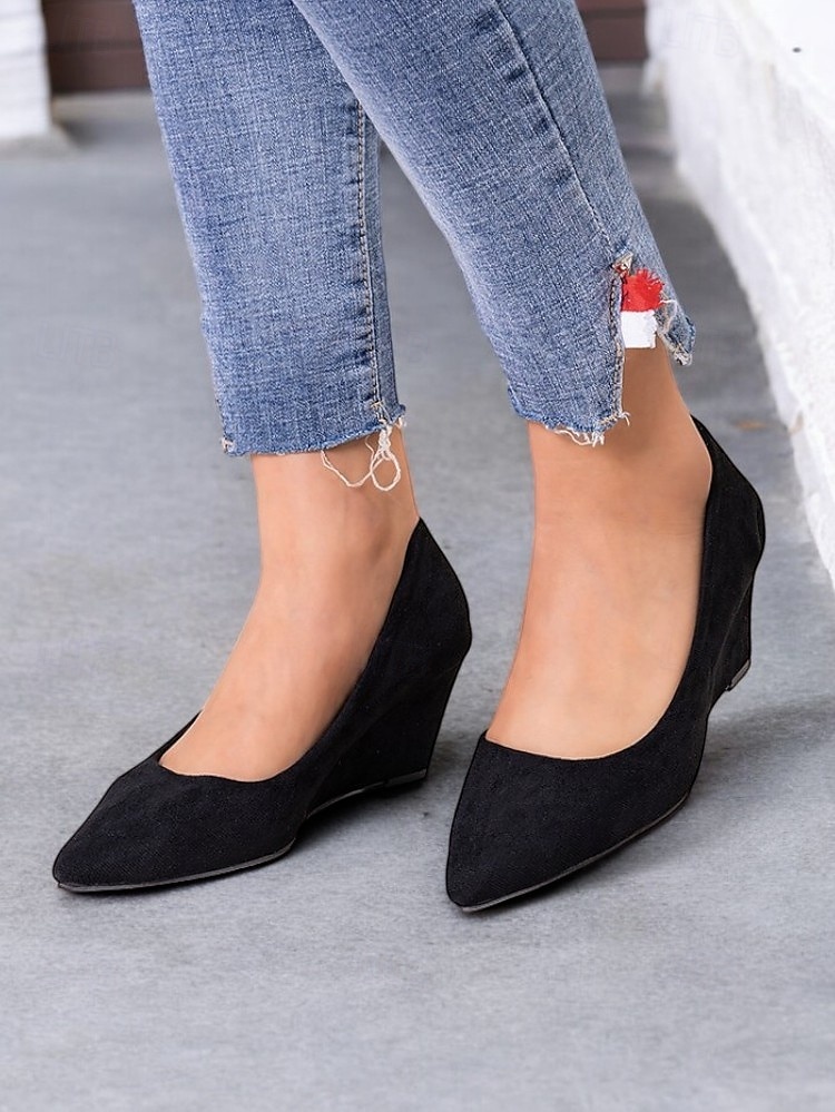 escarpins compensés à bout pointu en faux suède noir pour femmes - chaussures élégantes et confortables pour le bureau et les événements formels de 2025 ? €28.1 –P2
