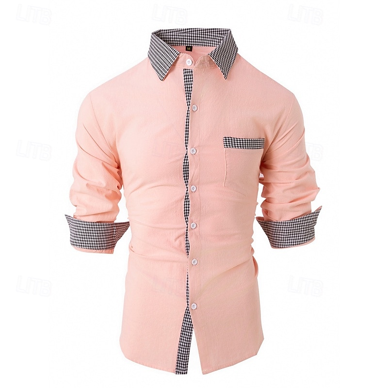 Herren Hemd Oberhemd Knopfhemd Farbblock Hochzeit Party Schwarz Weiß Rosa Orange Langarm Kargen Frühling & Herbst Bekleidung Patchwork 2025 - $26.99 –P5
