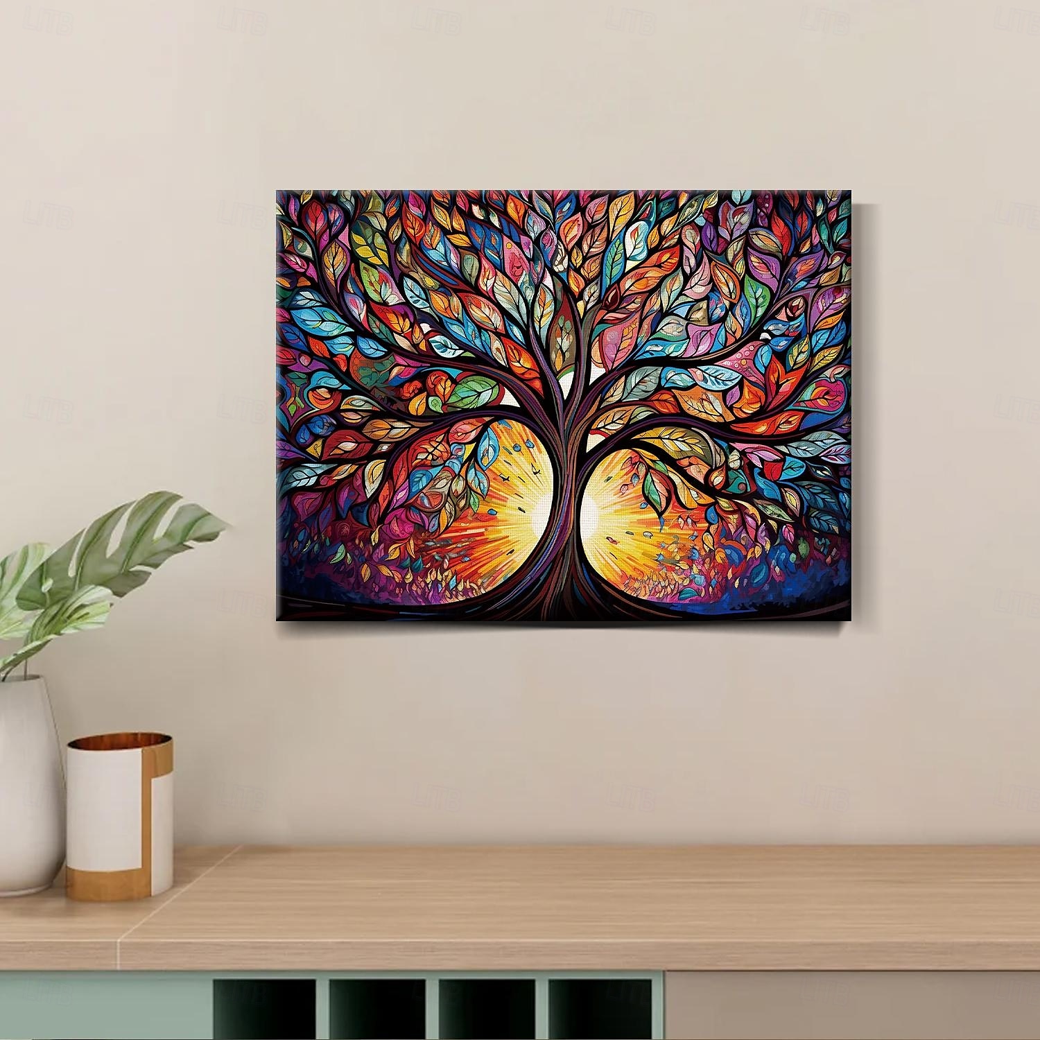Tree of Life LED Canvas Wall Art Stained Glass Printing LED Lighted Up Wall Decor 2AA Battery Operated Lighted Canvas Print LED Light Kitchen Bedroom or Home Decor 2025 - $50.99 –P5