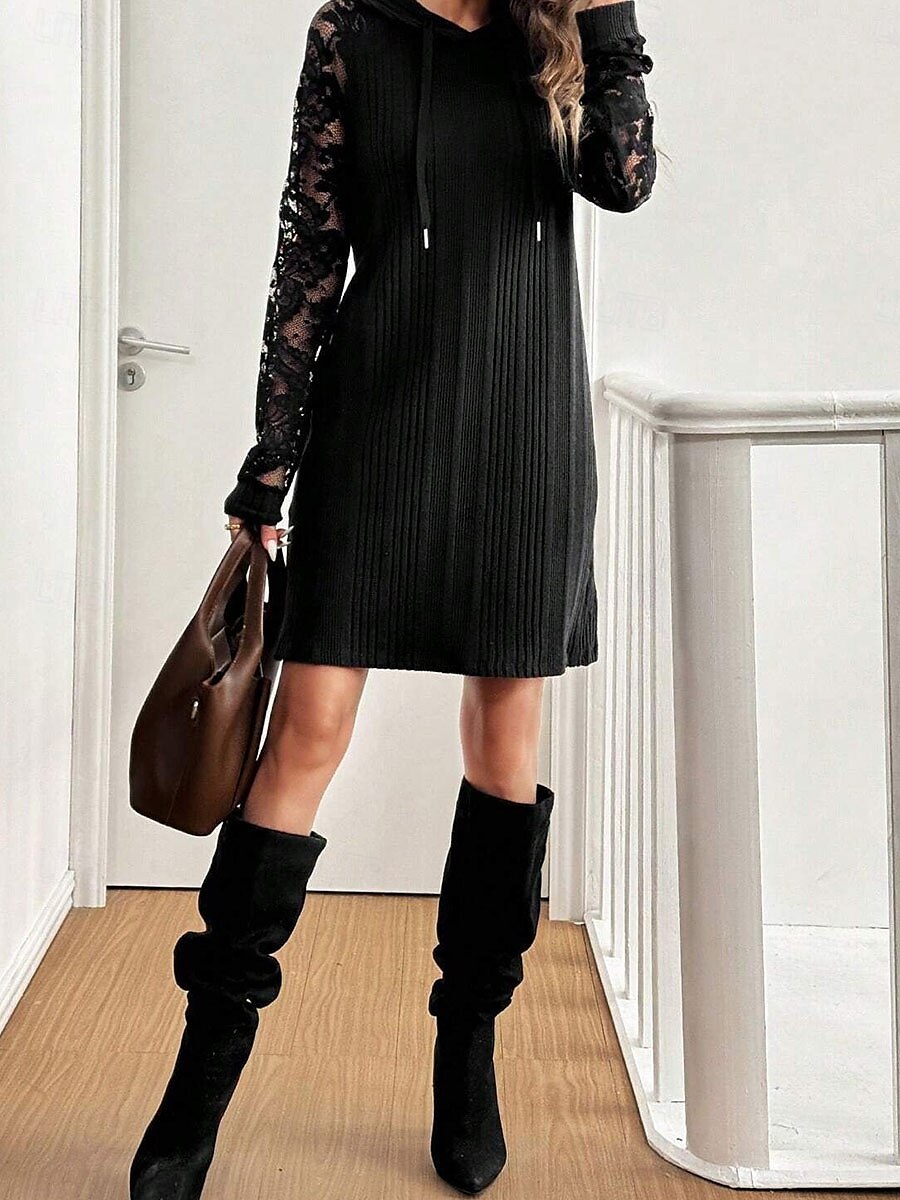 Femme Robe Maxi Robe de mariée en dentelle blanche Robe Trapèze Elégant mode Décontractées Vacances Soirée du quotidien Ample Plein manche longue Capuche Noir Printemps Automne Hiver de 2025 ? $41.99 –P3