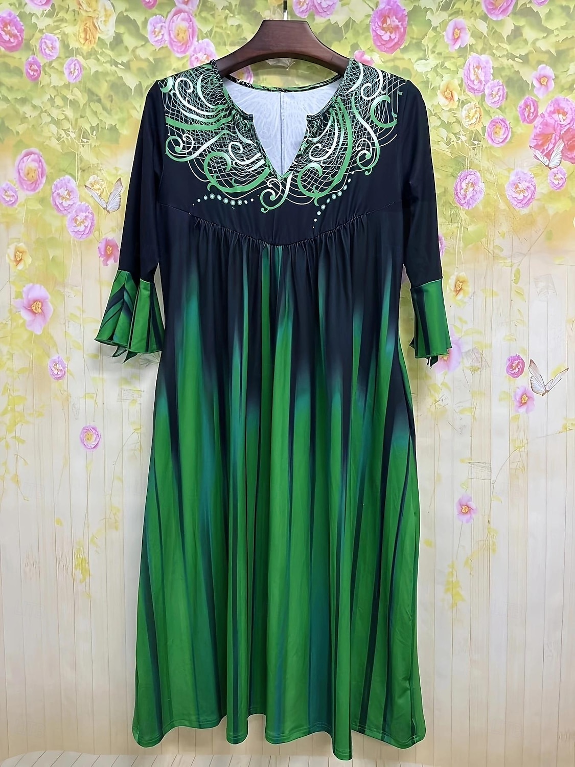 Robe en maille Femme Robe mi-longue A Ombre Mode Vacances Fin de semaine Poche Manches 3/4 Col V Robe Standard Jaune Bleu Vert Printemps S M L XL XXL de 2025 ? $27.99 –P1
