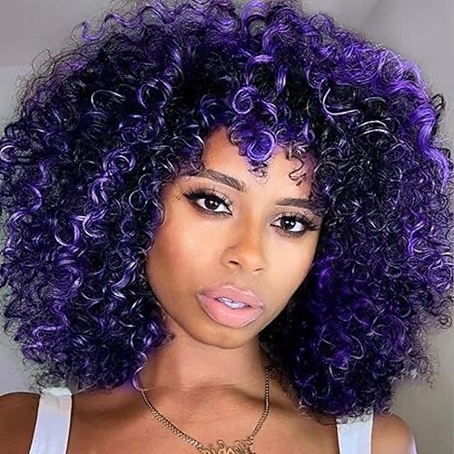 perucas afro cacheadas para mulheres - peruca afro cacheada crespa com franja perucas sintéticas cosplay de 2025 por $18.49 –P4