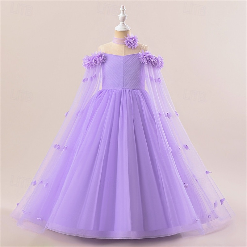 Flower Girl Dress Kid's Girls' Princess Dress Performance Wedding Party Elegant Beautiful Mesh Solid Color Sleeveless Crew Neck Light Pink White 4 years+ 2025 - GBP £37 –P19