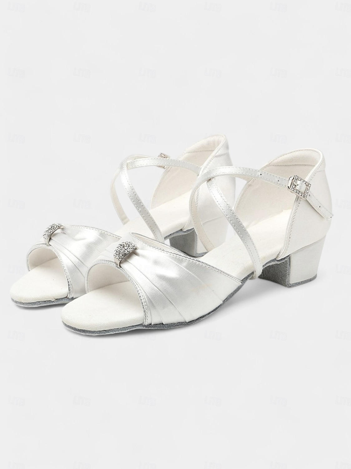sapatos de dança peep-toe de cetim para meninas com detalhes de strass e tiras ajustáveis – sapatos de performance confortáveis para balé, salão de baile e eventos especiais de 2025 por $42.99 –P5