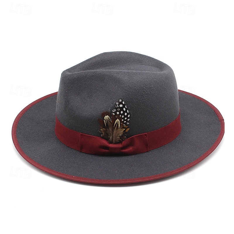 Bărbați Pălărie Kentucky Derby Palarie de soare Pălărie de cowboy Căciulă Fedora Trilby Negru Roșu-aprins De Lână Stil Vintage Modă secolul al 18-lea Statul Texas Zilnic Tematica Bloc Culoare Crem 2026 - $18.49 –P5