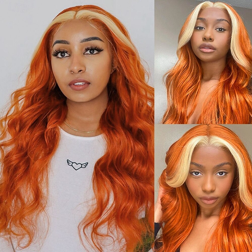 Peruca de cabelo humano com renda frontal 13x4, mechas ruivas, cor 613#, peruca de renda corporal de 10 a 28 polegadas, densidade de 150% de 2026 por $196.99 –P1