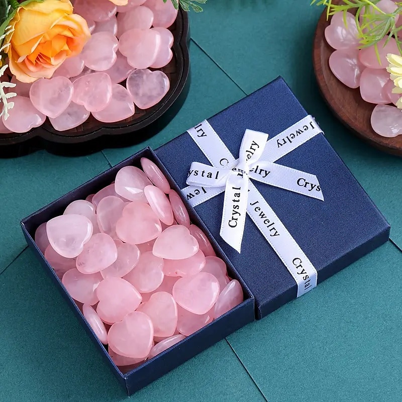 alla hjärtans dag hjärtformad sten presentförpackning, 2 cm rosékvarts hjärtsten, naturlig persika rosékvarts, hjärtformad kristallsten i presentförpackning, romantisk present till älskare 2025 - $13.99 –P7