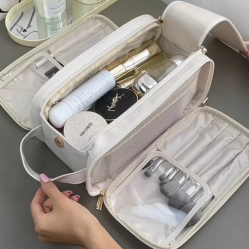 Large-Capacity Travel Cosmetic Bag, Multifunctional Makeup Organizer with Brush Holder, Portable Toiletry Storage Bag for Women 2025 - $8.99 –P4