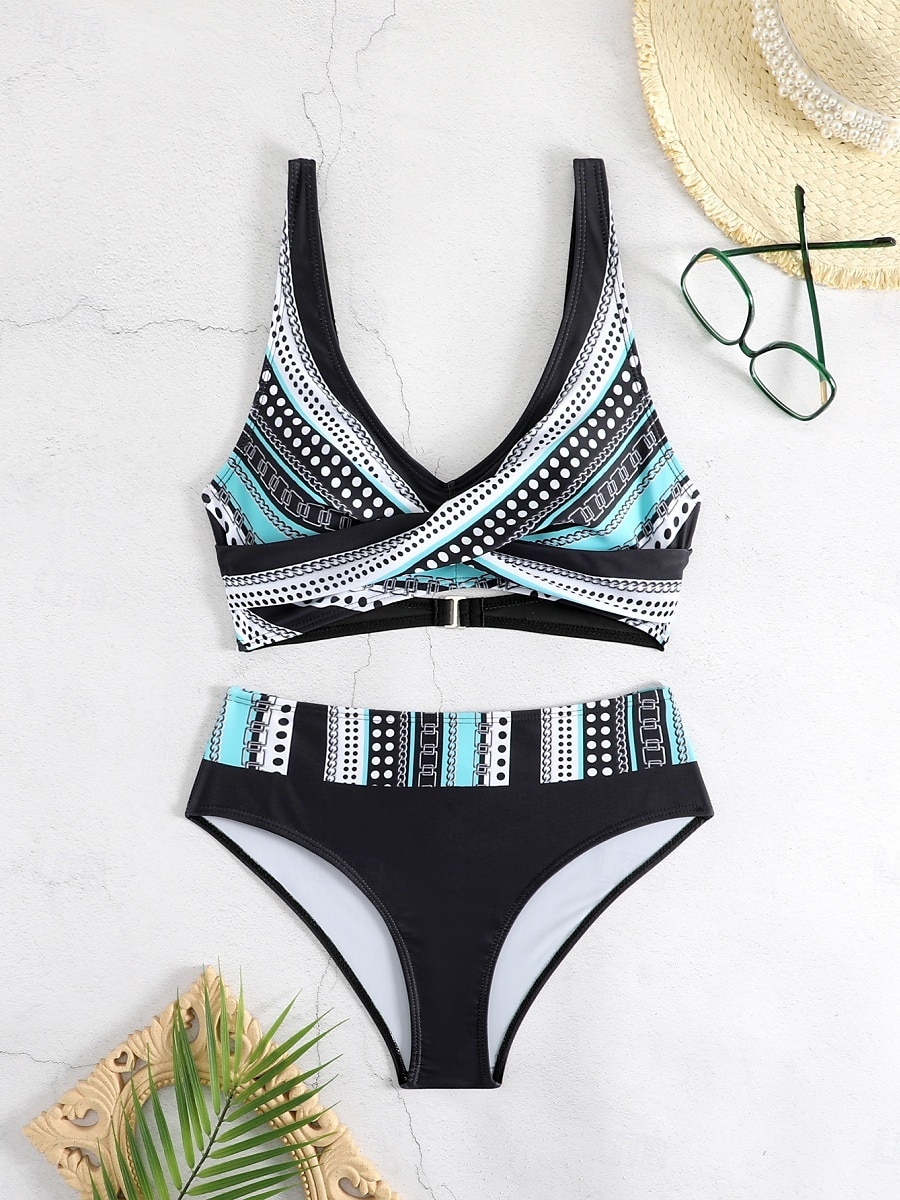 Damen Badeanzug Bikinis 2 Stück Cheeky-Bikinihose Bademode Rückenfrei Schlank Urlaub Strandbekleidung Farbblock V Ausschnitt Ärmellos Badeanzüge 2025 - $26.99 –P2