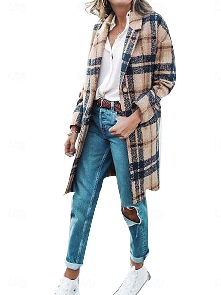 Mulheres Casaco de inverno Casaco A Prova de Vento Manter Quente Bolsos Casual Estilo de rua Xadrez Férias Trabalho Rua Roupa Diária Não Trespassado Aberto para a Lateral Ajuste Largo Manga Longa de 2025 por $43.99 –P5