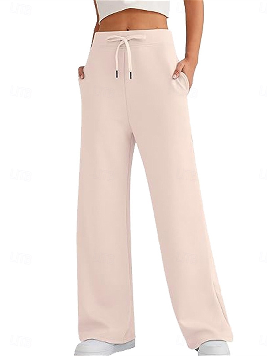 Women's Sweatpants Wide Leg Pants Trousers Active Streetwear Casual Full Length Mid Waist Plain Pocket Drawstring Elastic Waist Breathability Soft Comfortable Micro-elastic Outdoor Street Daily 2025 - $23.99 –P9