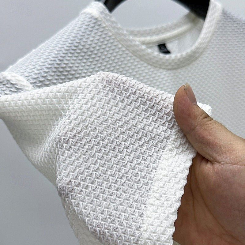 Men's Waffle Tee Cool Shirt Tee Top Short Sleeve Crew Neck Summer Striped Vintage Fashion Crewneck Work Office / Career Casual Black White Navy Blue Top Tee for Men 2026 - $13.49 –P3