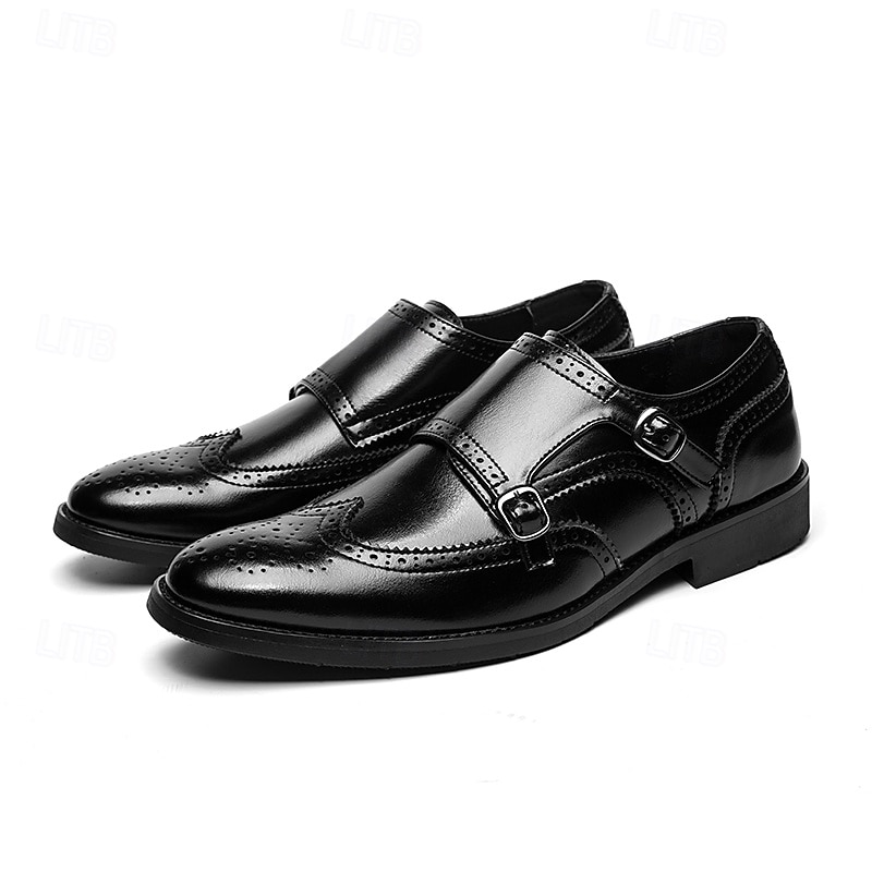 Men's Brown Double Monk Strap Dress Shoes – Genuine Faux Leather Brogue Oxford Shoes for Formal Events and Office Wear 2025 - $46.99 –P2