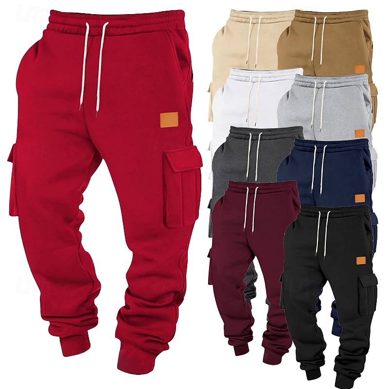 Homens Calça de moletom cargo Corredor Calça esportiva Calças Com Cordão Bolsos Cintura elástica Tecido Conforto Diário Esportes Moda Casual Preto Branco Micro-Elástica de 2026 por $22.99 –P1
