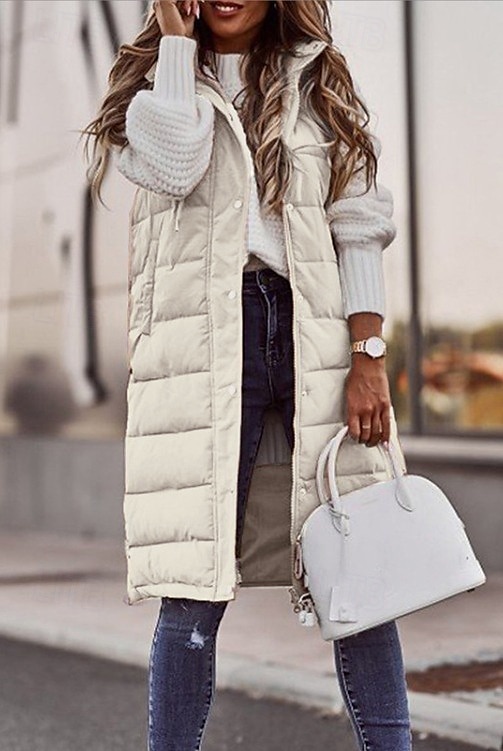 fleeceväst för kvinnor varm ficka fleecefodrad dragkedja uppbäddning elegant enfärgad lös passform ytterkläder ärmlösa vår höst vit khaki s m l xl 2xl 2025 - $36.99 –P2