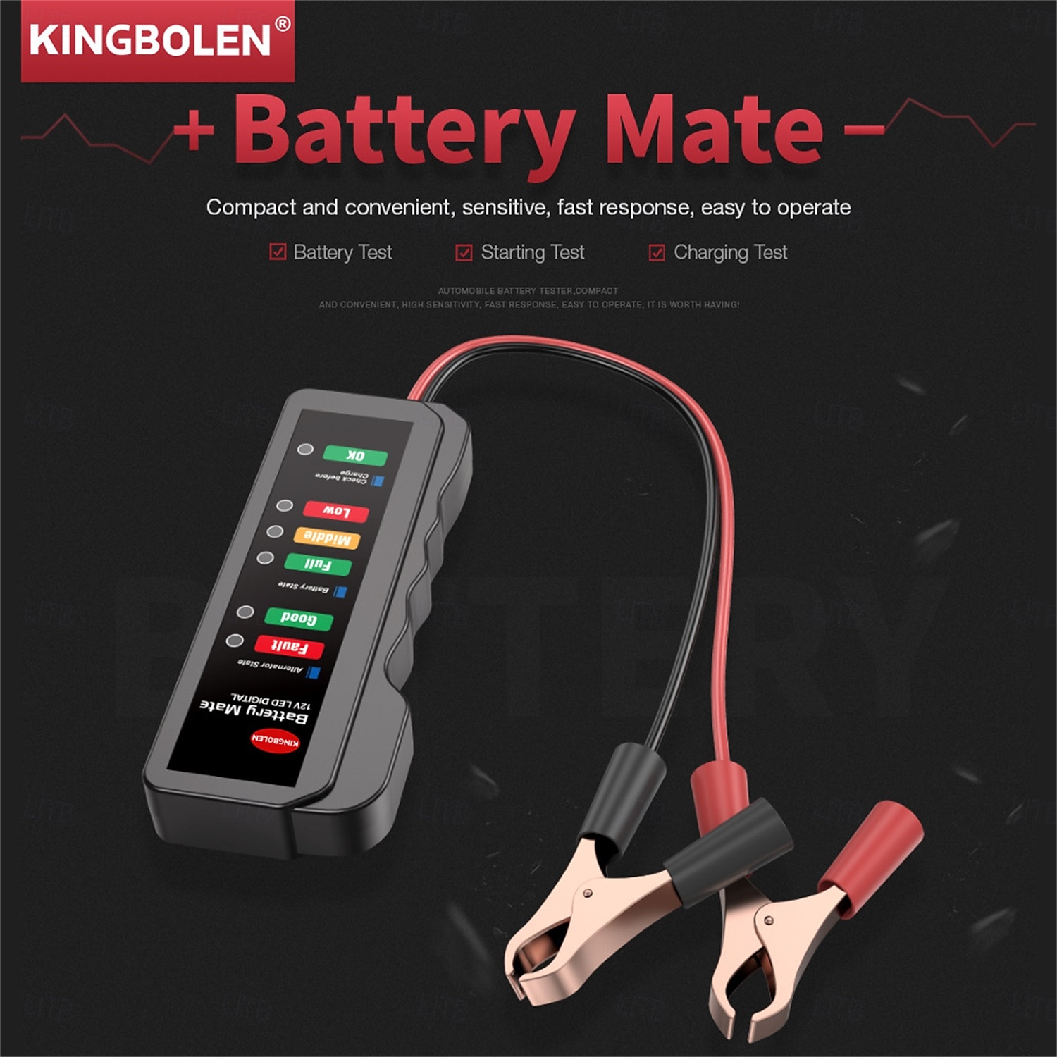 Probador de batería de automóvil mini portátil de 12 V, probador de alternador digital, pantalla de 6 luces LED, herramienta de diagnóstico de automóvil, probador de batería automático 2025 - $17.99 –P1