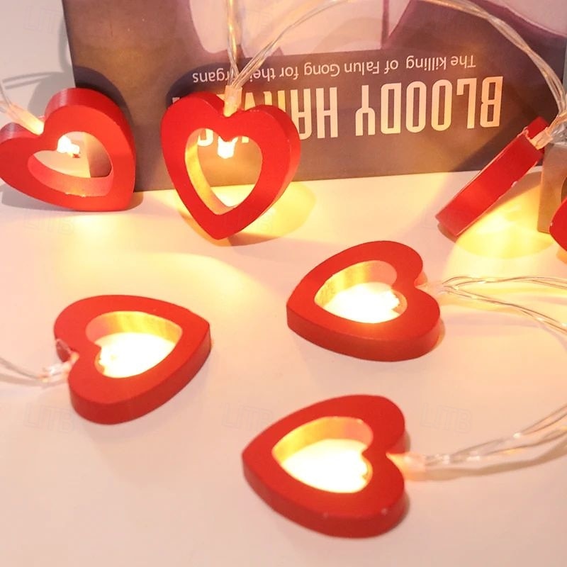 10/20LEDs Valentine's Day Wooden Heart String Lights LED Fairy Lights Hanging Wood Love Lamp Garland Valentine's Day Wedding decor 2025 - $12.99 –P3