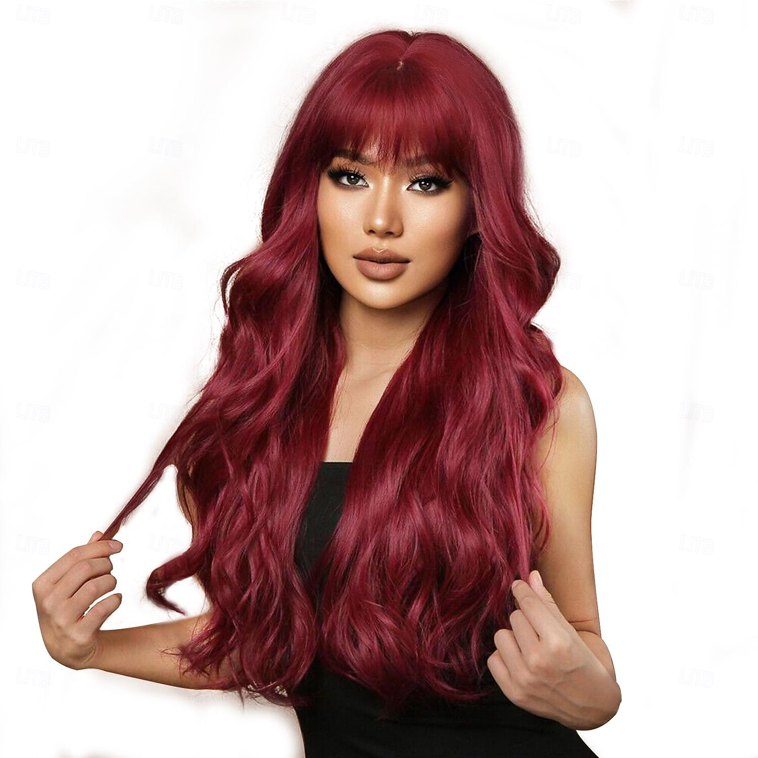 peruca com franja perucas longas para mulheres cabelo ondulado cacheado peruca sintética resistente ao calor para meninas festa de halloween usar de 2025 por $19.49 –P1