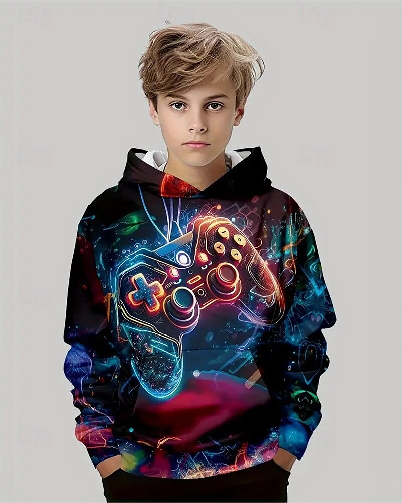 Pojkar 3D Grafisk Spel Huvtröja Långärmad Vår Höst Mode Streetwear Barn 4-12 år Huva Utomhus Ledigt Dagligen Normal 2025 - $18.99 –P1