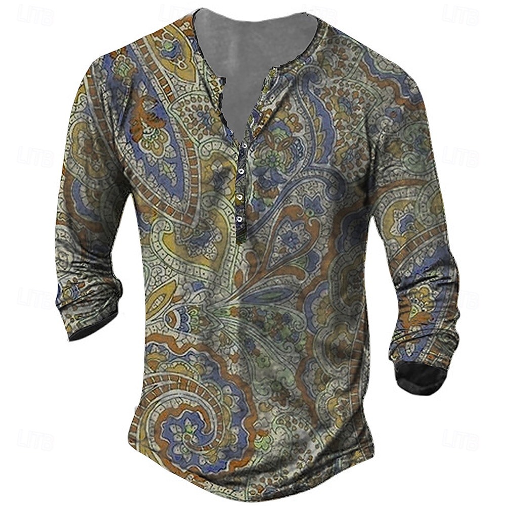 Per uomo maglietta Camicia Henley Magliette Pop art Tribale Henley Giallo Rosso Blu Stampa 3D Plus Size Esterno Giornaliero Manica lunga Bottone giù Stampa Abbigliamento Originale Moda Vintage del 2025 a GBP £19 –P2