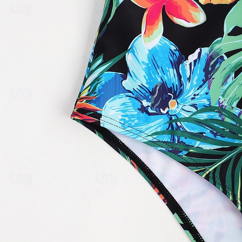 Women's Swimwear One Piece Swimsuit Backless Zipper Vacation Tropical Floral Graphic Halter Neck Sleeveless Bathing Suits 2025 - $28.99 –P5