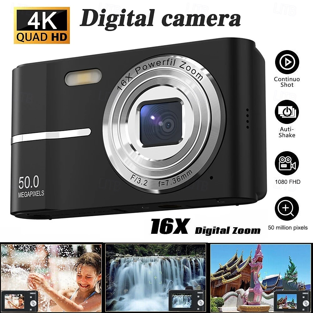 מצלמה דיגיטלית 4k מצלמה דיגיטלית 50mp 16x זום דיגיטלי 2.4 אינץ' מסך ips זיהוי פנים פלאש מצלמת טיימר זיהוי תנועה מצלמת טיימר 2025 - $68.99 –P1