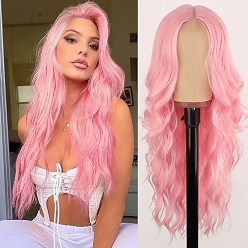 parrucca per donna lunga ondulata parrucca in pizzo attaccatura dei capelli parte centrale parrucca sintetica resistente al calore per festa quotidiana del 2025 a $19.99 –P4