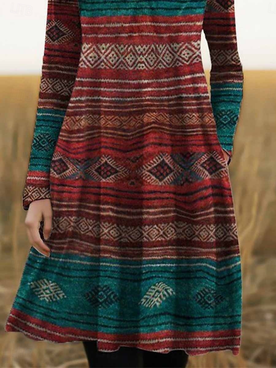 mini robe à col rond géométrique pour femme à manches longues été printemps de 2025 ? $23.99 –P3
