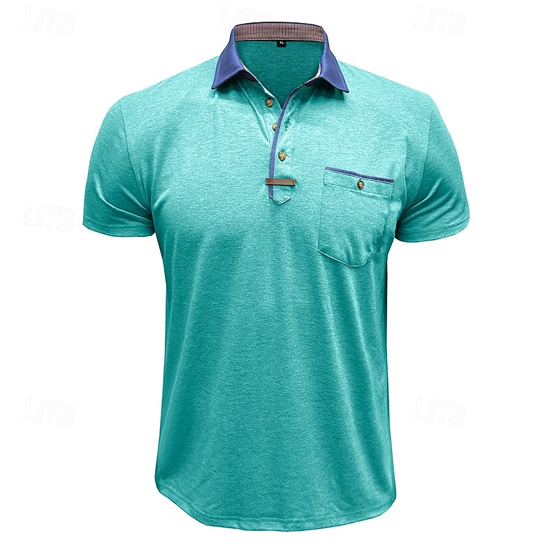 Per uomo Polo Camicia da golf Golf Attività commerciale Informale Classico Manica corta Di tendenza Tinta unica Bottoni Tasche Estate Primavera Standard Grigio scuro Verde foresta Blu denim Nero del 2026 a $22.99 –P7