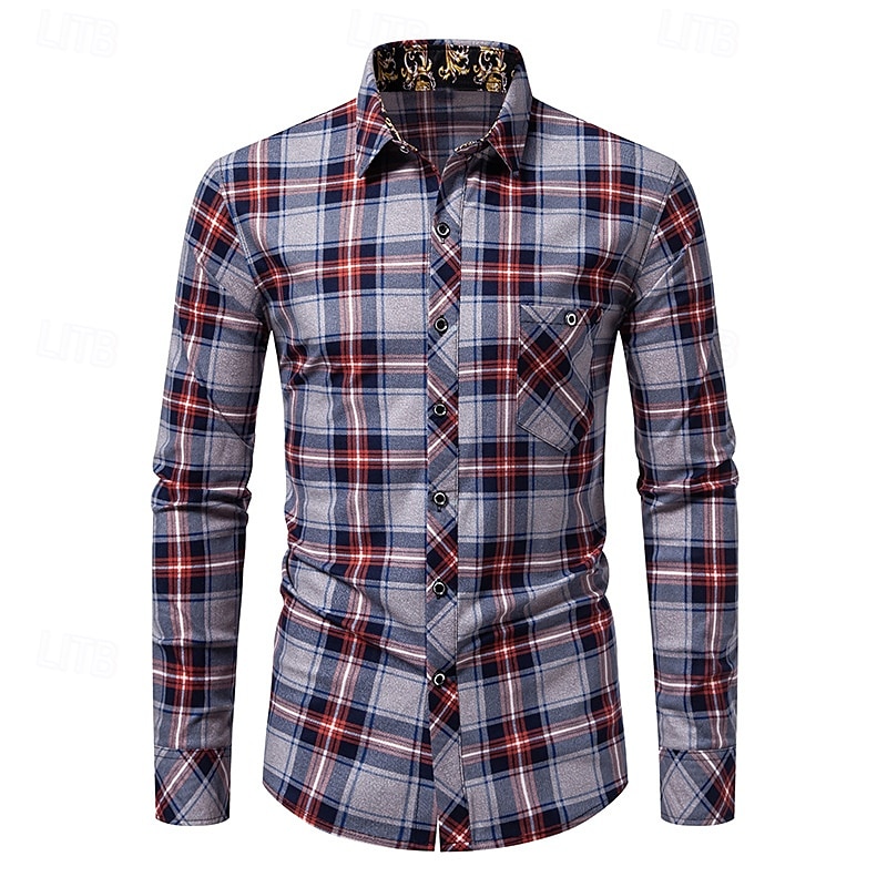 Herren Hemd Sommerhemd Freizeithemd Knopfhemd Karierte Hemden Rote Blau Langarm Karomuster Revers Urlaub Ferien Button-Down Bekleidung Polyester Mode Lässig Bequem 2025 - $13.99 –P2