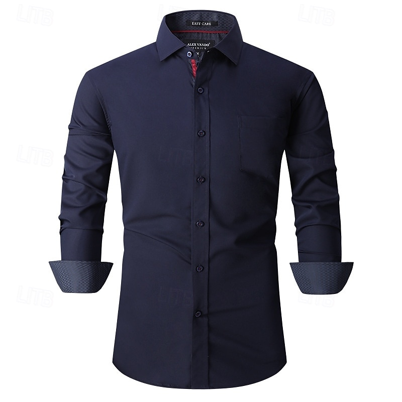 Men's Shirt Dress Shirt Button Up Shirt Plain Wedding Party Black White Pink Wine Long Sleeve Lapel Spring &  Fall Clothing Apparel 2025 - GBP £29 –P7
