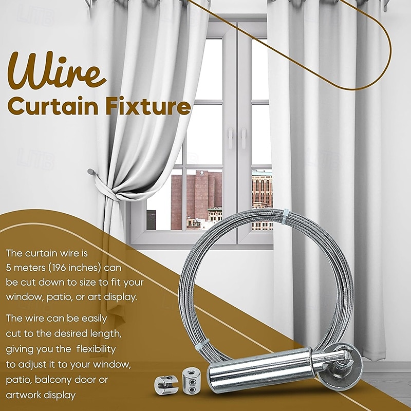 Adjustable Indoor Outdoor Wire Curtain Rod Room Divider Hanging System with 24 Clips Wire Hanging System For Tapestry Clothesline Clothes Hanger Craft Art Decoration on Walls 2026 - $32.99 –P9