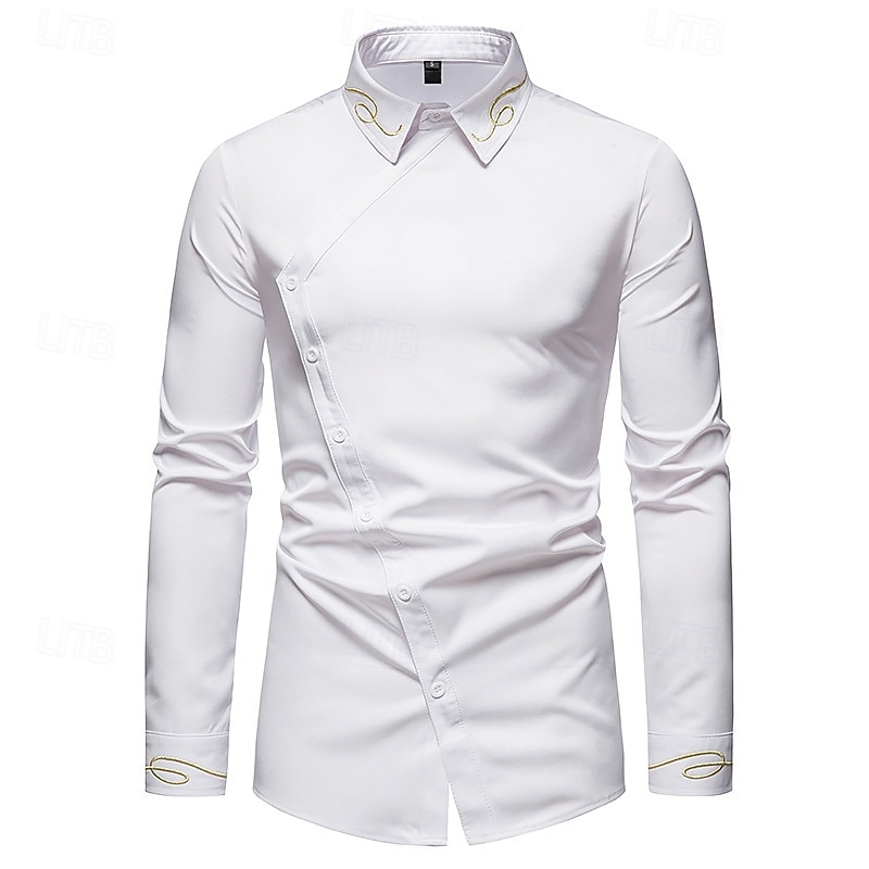 Herre Skjorte Dresskjorter Skjorte med knapper عادي Bryllup Fest Svart Hvit Rød Navyblå Langermet Knaphul Vår & Vinter Klær Broderi 2025 - $31.99 –P10