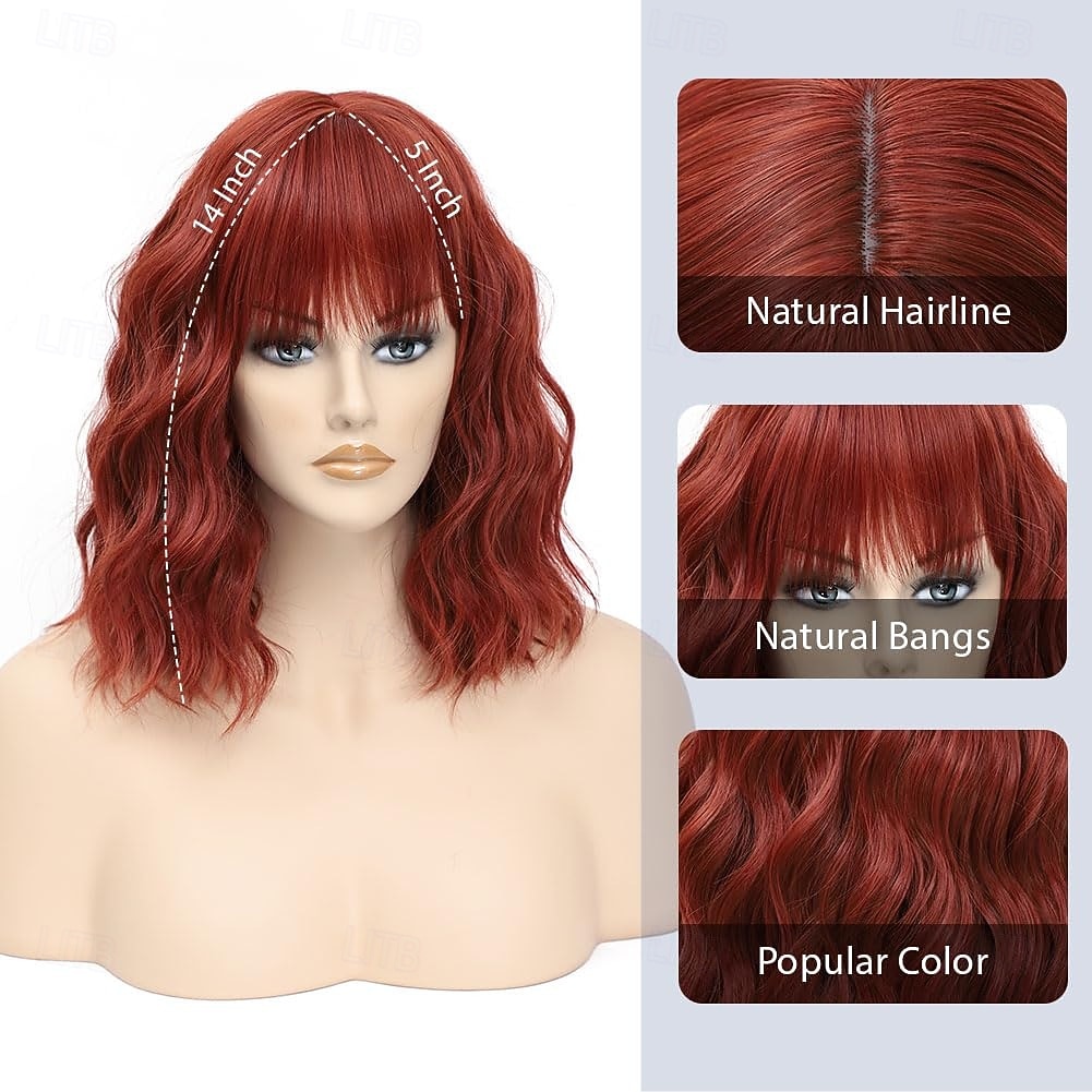 Wig with Bangs Short Wavy Wigs for Women Shoulder Length  display picture 3