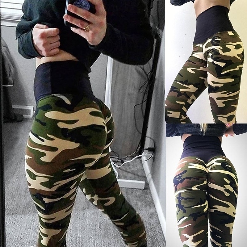 Women's Yoga Pants Yoga Leggings Patchwork Basic Butt Lift Tummy Control High Waist Pilates Gym Workout Workout Tights Cropped Pants Camo / Camouflage Camouflage Purple Grey Fall Winter Sports 2026 - $12.99 –P2