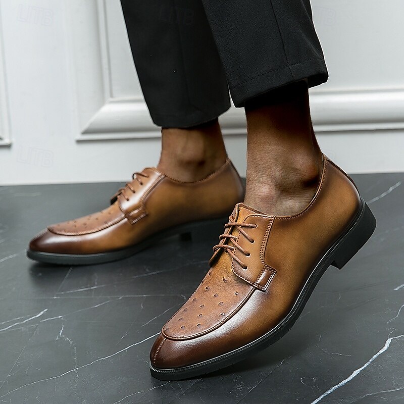eleganti scarpe oxford in similpelle marrone con punta traforata per uomo | perfette per matrimoni, affari e occasioni formali del 2025 a $54.99 –P2