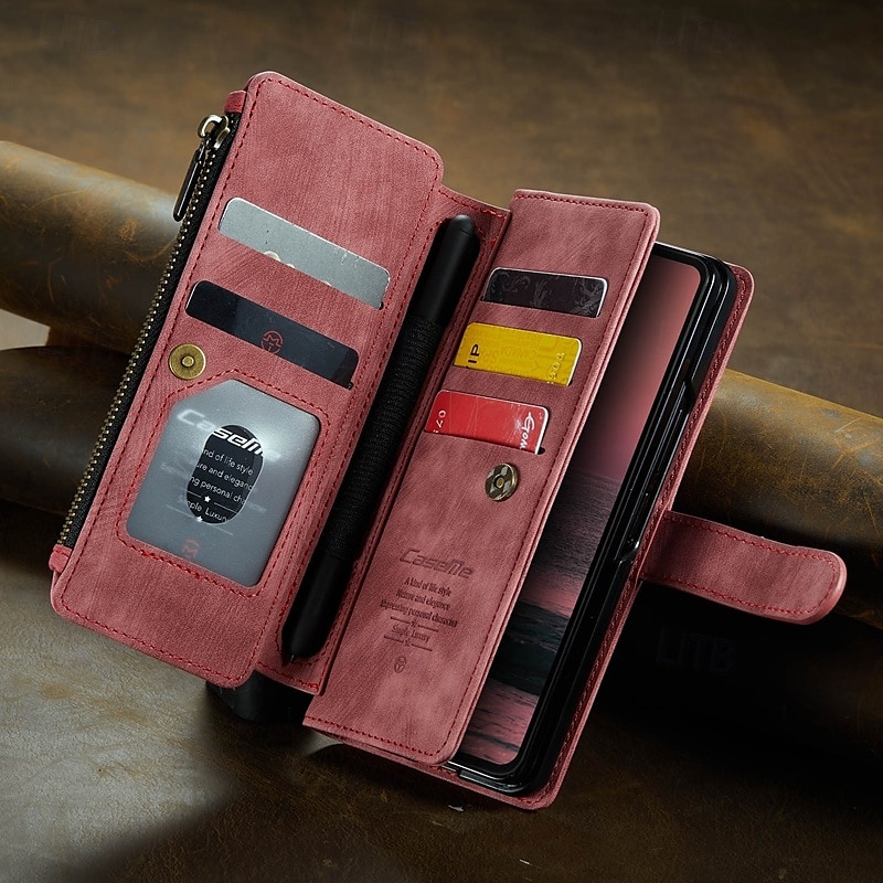 Telefoonhoes Voor Samsung Galaxy Z Fold 6 Z Fold 5 Z Fold 4 Z Fold 3 Wallet Case met Stand Houder Magnetische Rits Retro TPU PU Leer 2025 - $25.99 –P6