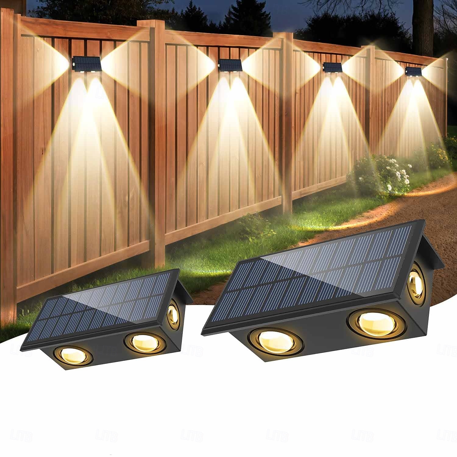 2db kültéri napelemes vízálló fali lámpa - 4 led gerenda udvarra, erkélyre, kerítésre, lépcsőre, ereszre és veranda világítására 2025 - $32.99 –P3