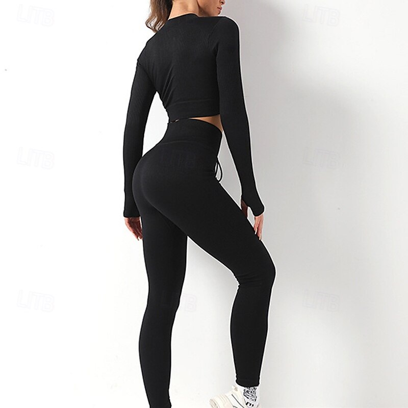 Mujer Conjunto de Ropa Fitness Sujetador deportivo con medias Mono de Fitness 2 Piezas Color sólido Mallas Leggings Trajes de Yoga Negro Blanco Yoga Aptitud física Entrenamiento de gimnasio Alta 2025 - $33.59 –P18