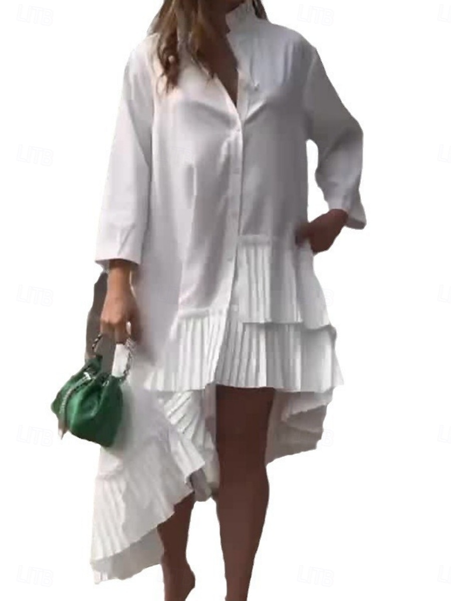 robe blanche Robe chemise Robe casual Femme Robe mi-longue A Volants Patchwork Sport & Loisir Plein Air Décontractées Mao manche longue Standard Noir Blanche S M L XL de 2025 ? $49.99 –P2