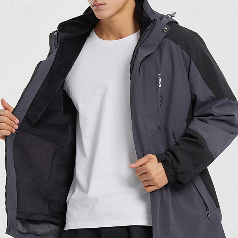 Herren Soft Shell Jacke Wanderjacke Winter Draussen Patchwork warm Fleece-Futter Windundurchlässig Wasserdicht 3-in-1-Jacke Winterjacken Windbreaker-Jacke Reisen Dunkelgrau Schwarz Elfenbein Gelb Rot 2025 - $84.99 –P6