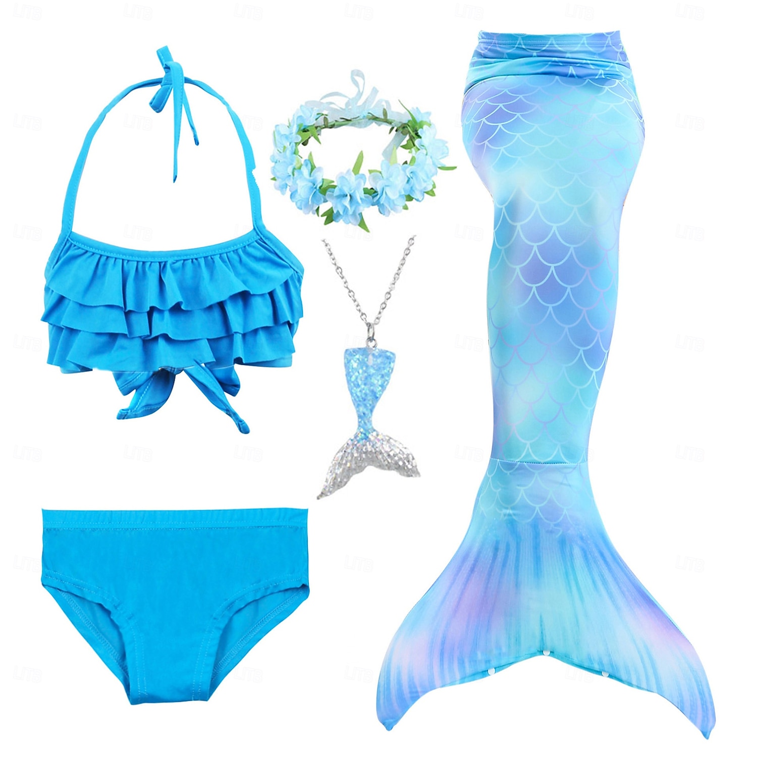 Kinderen Voor meisjes Vijf stuk Zeemeermin zwemkleding Badmode Bikini Strand Zwemmen Regenboog Tie Dye leuke Style Badpakken 3-10 jaar Zomer Licht Blauw Kleurrijk 2025 - $30.99 –P6