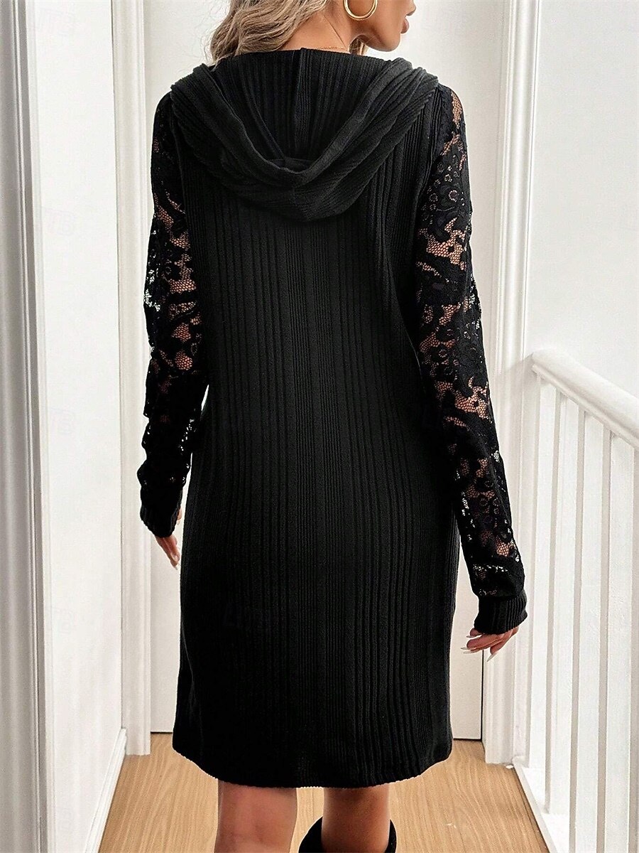 Femme Robe Maxi Robe de mariée en dentelle blanche Robe Trapèze Elégant mode Décontractées Vacances Soirée du quotidien Ample Plein manche longue Capuche Noir Printemps Automne Hiver de 2025 ? $41.99 –P6