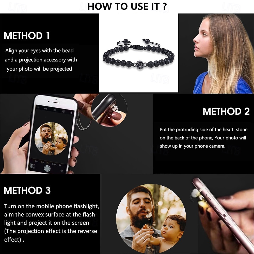 Personalizovaný náramek s tygřím okem nejlepší dárek pro tátu svatební dárek s projekční fotografií pro manžela přítele Vánoce Valentýn výročí 2025 - $25.99 –P4